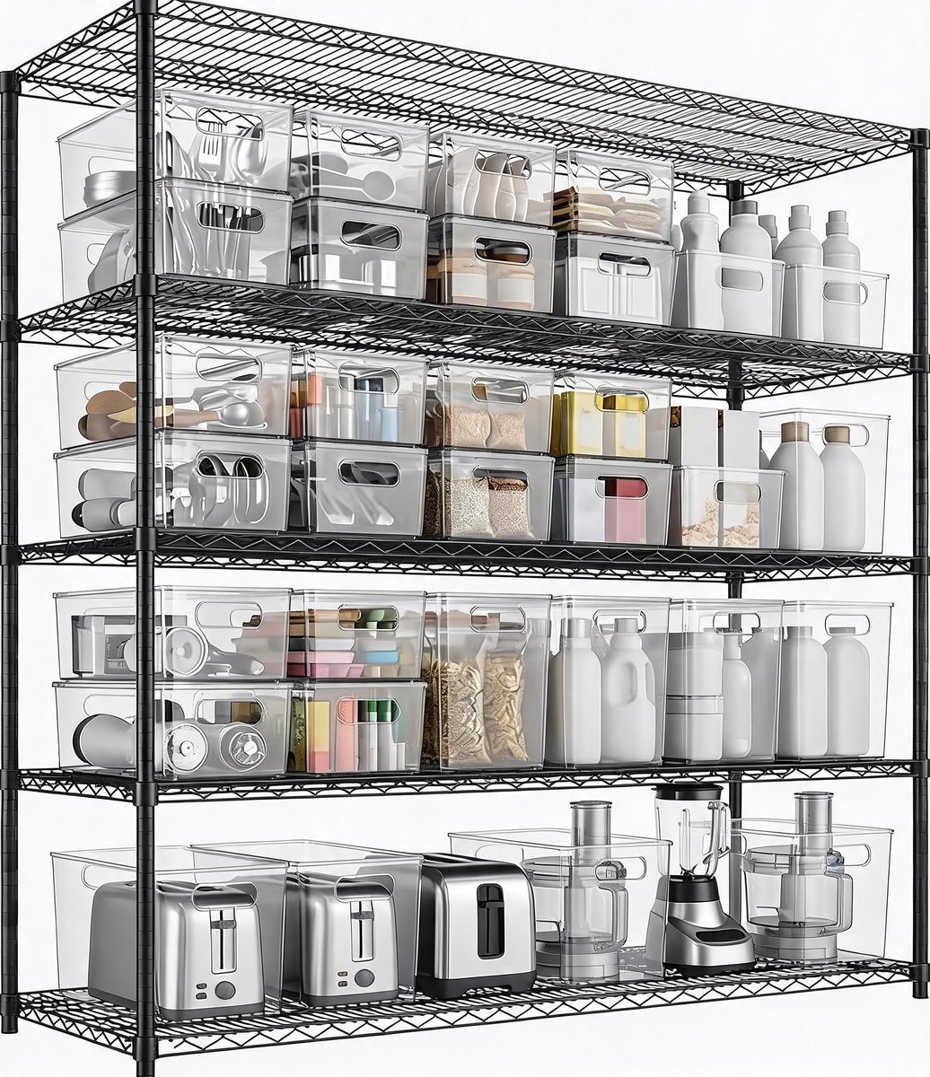 5-Laags Zwart Staal Opbergrek - Zware 1500KG capaciteit - Versterkt frame - Verstelbaar opslagrek voor garage en magazijn - 120*45*183 cm