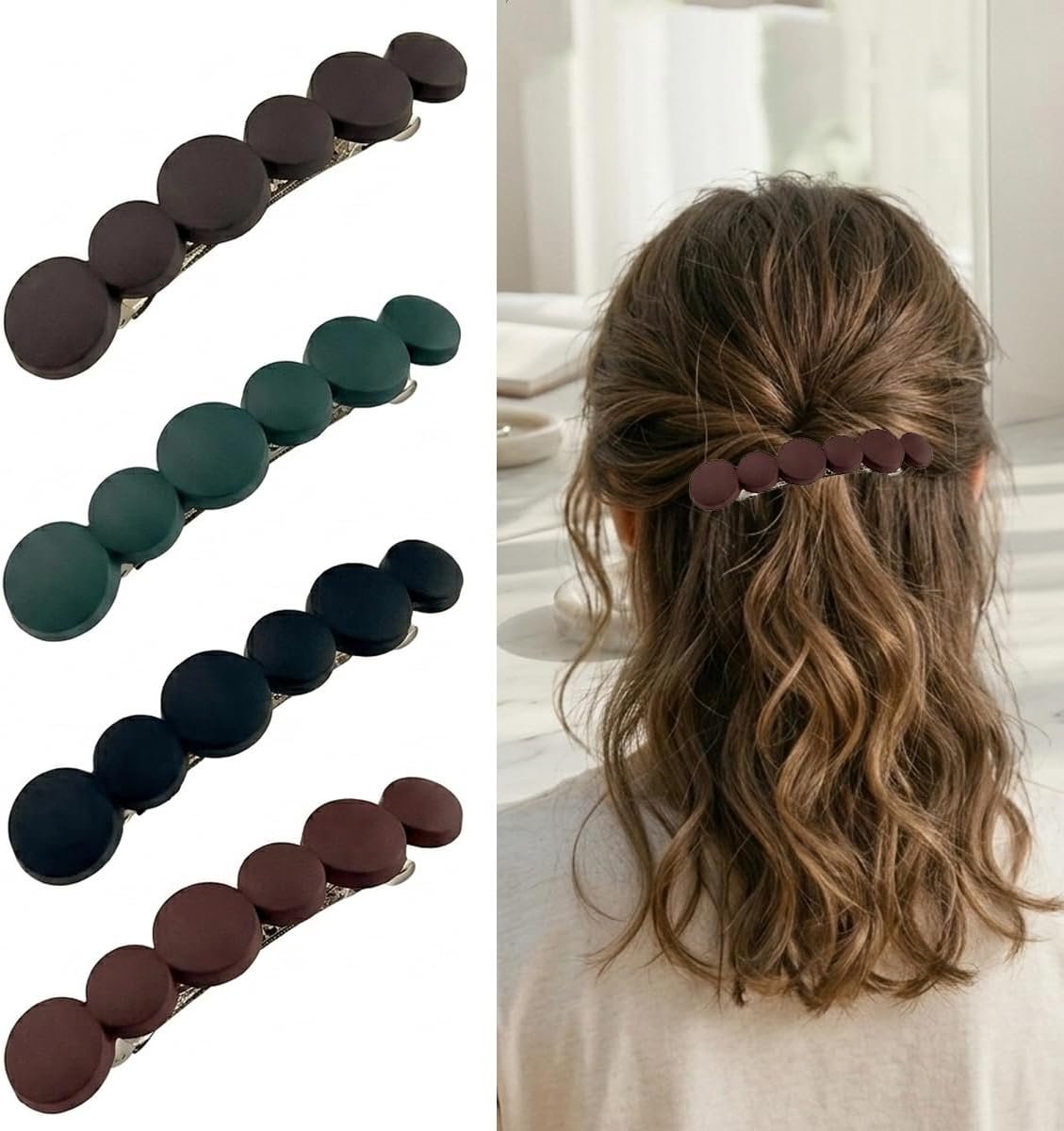 Set of 4 Women's Hair Pins Coffee Pink Blush Army Green Hair Clip Thin Automatic Hair Clip - ShopVlot