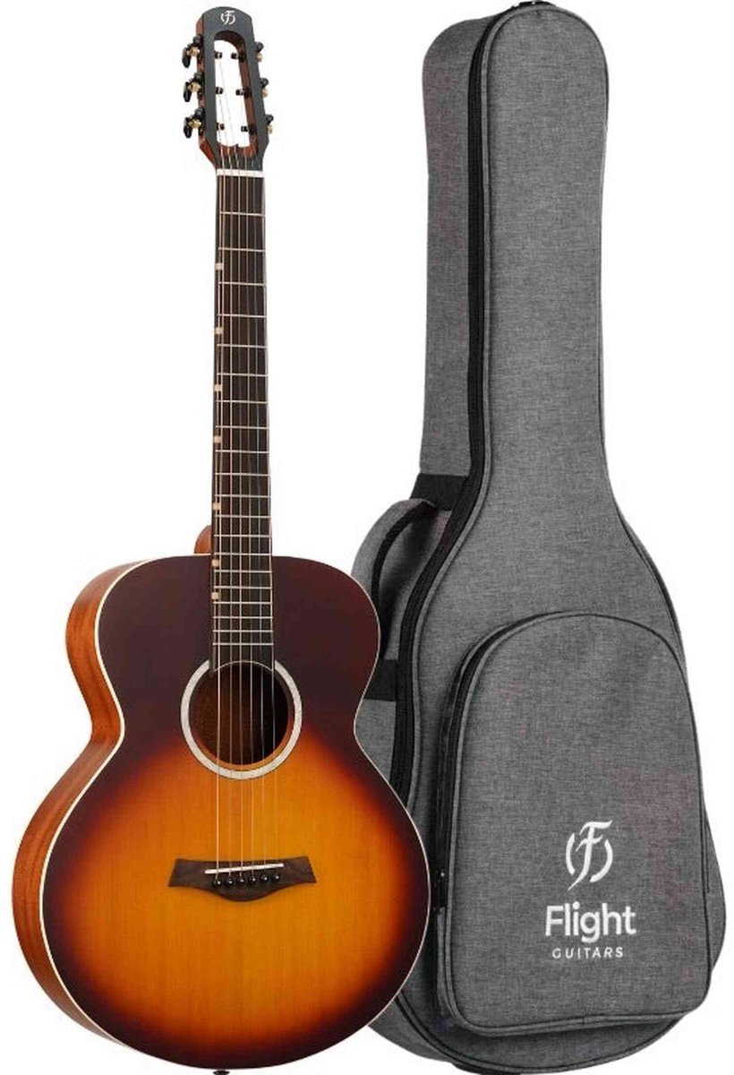 Flight PIXI TSB Reisgitaar Massief Bovenblad Akoestische Gitaar Transparent Sunburst met Tas