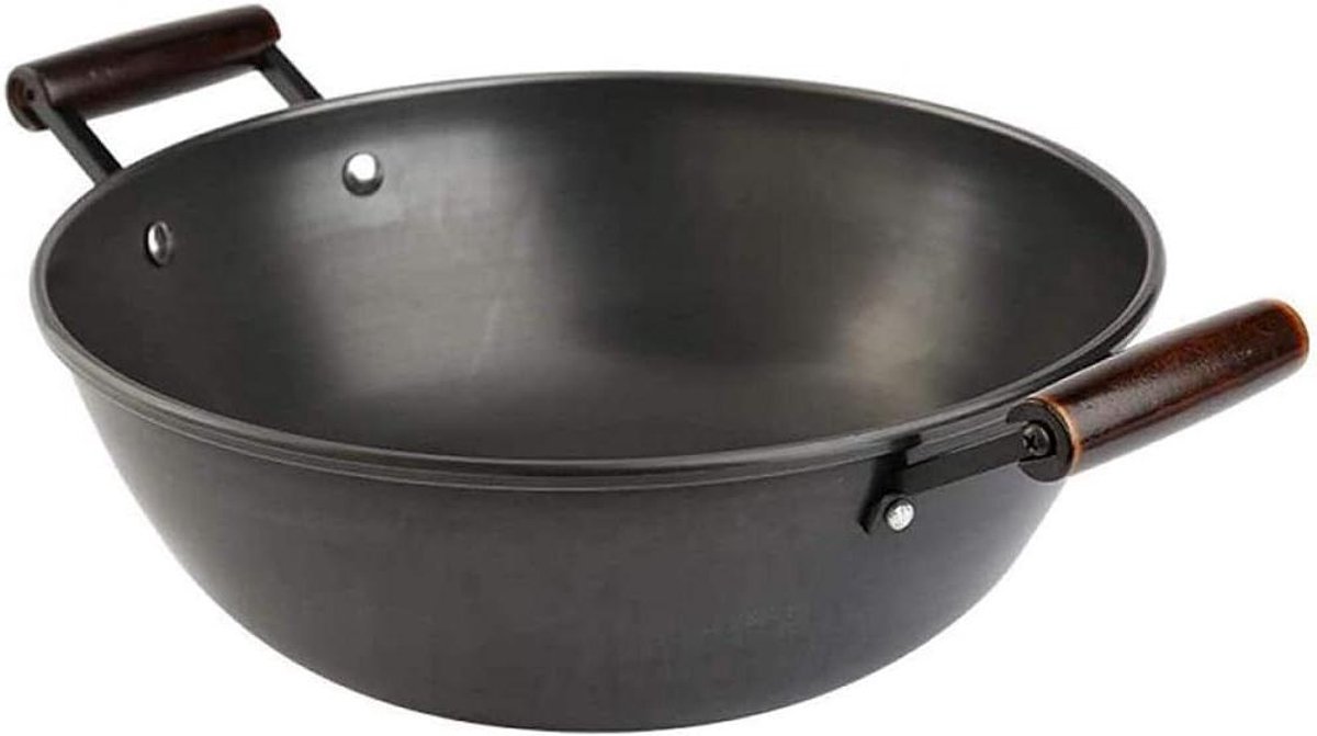 Gietijzeren Wokpan - Stoofpot Koekenpan - Thuis Koken - Fysiek Non-stick Effect - 40 cm - Zwart