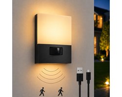 Luminize Oplaadbare buitenlamp met bewegingssensor - USB oplaadbaar - rechthoekig - LED - 2700K - zwart
