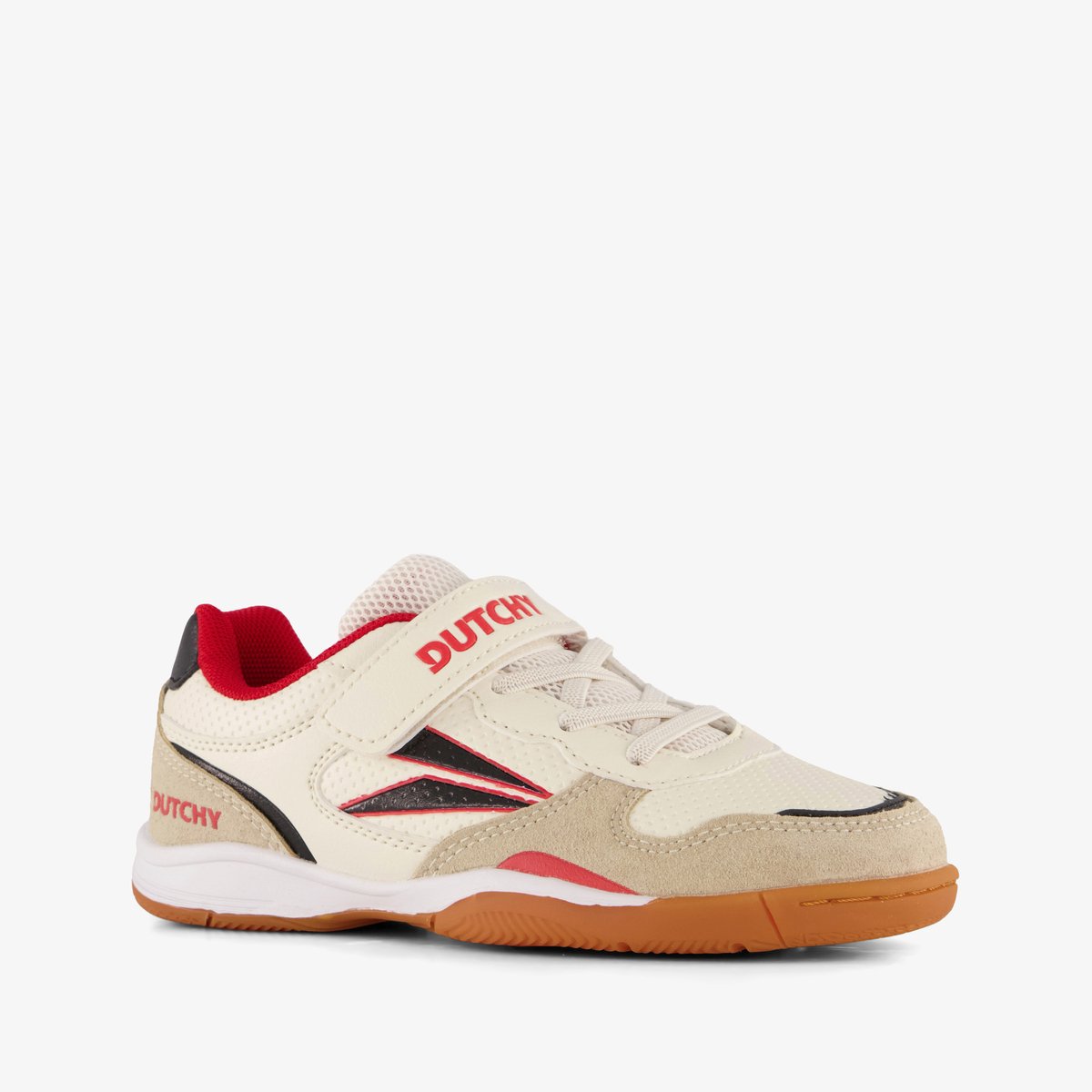 Dutchy Sharp kinder zaalschoenen IC beige rood - Gymschoenen - Maat 30 - Uitneembare zool