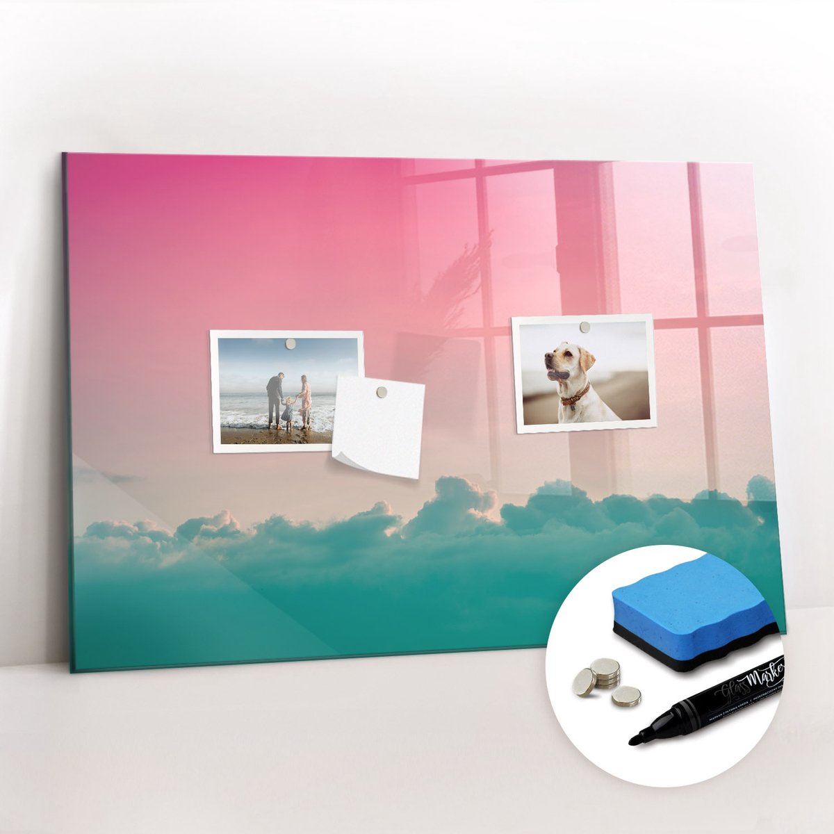 Tulup Whitebord - Gradiëntlucht - 60 x 40 cm - Veelkleurig Magneetbord Rechthoekig - Gratis 5 Sterke Magneten + Whiteboard Marker & Wisser - Organizer Muur - Memobord Magnetisch - Organiseer Je Bureau