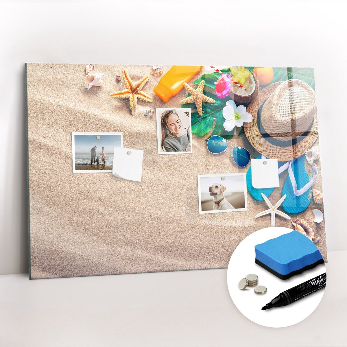 Tulup Whitebord - Zomeraccessoires - 90 x 60 cm - Veelkleurig Magnetisch Bord - Gratis 5 Sterke Magneten + Whiteboard Marker & Wisser - Design Memobord - Magnet Board - Productiviteit Tools