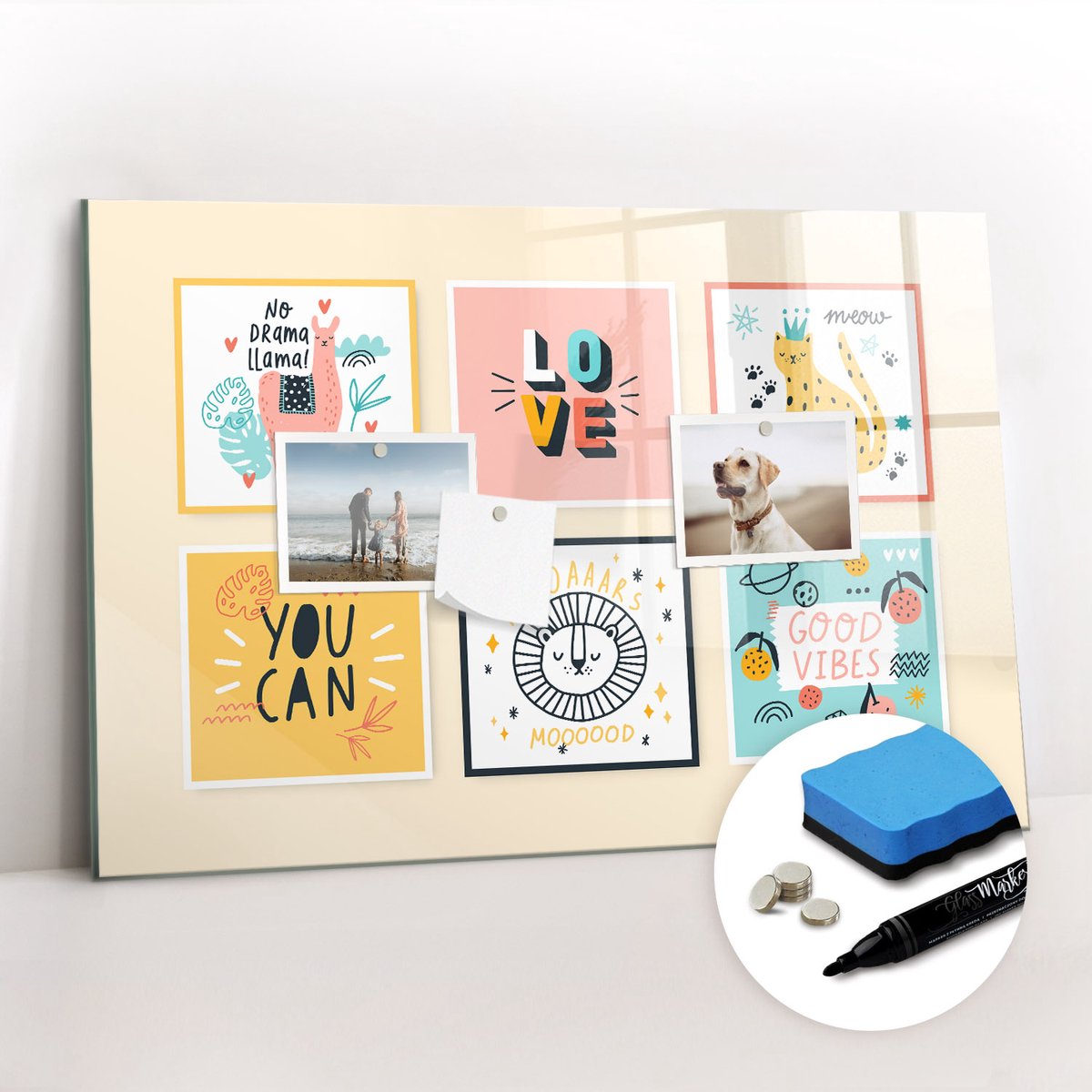 Tulup Whitebord - Motiverende slogans - 60 x 40 cm - Veelkleurig Magnetisch Bord Kind - Gratis 5 Sterke Magneten + Whiteboard Marker & Wisser - Stylish Memo Board - Magneetbord Keuken - Organiseer Je Bureau