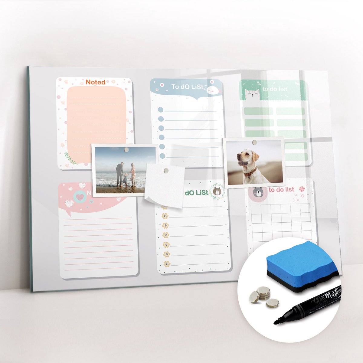 Tulup Whitebord - Gekleurde notities - 60 x 40 cm - Veelkleurig Magnetic Board - Gratis 5 Sterke Magneten + Whiteboard Marker & Wisser - Interieur Accessoires Kantoor - Magnetisch Bord - Ideeënbord Thuiswerkplek