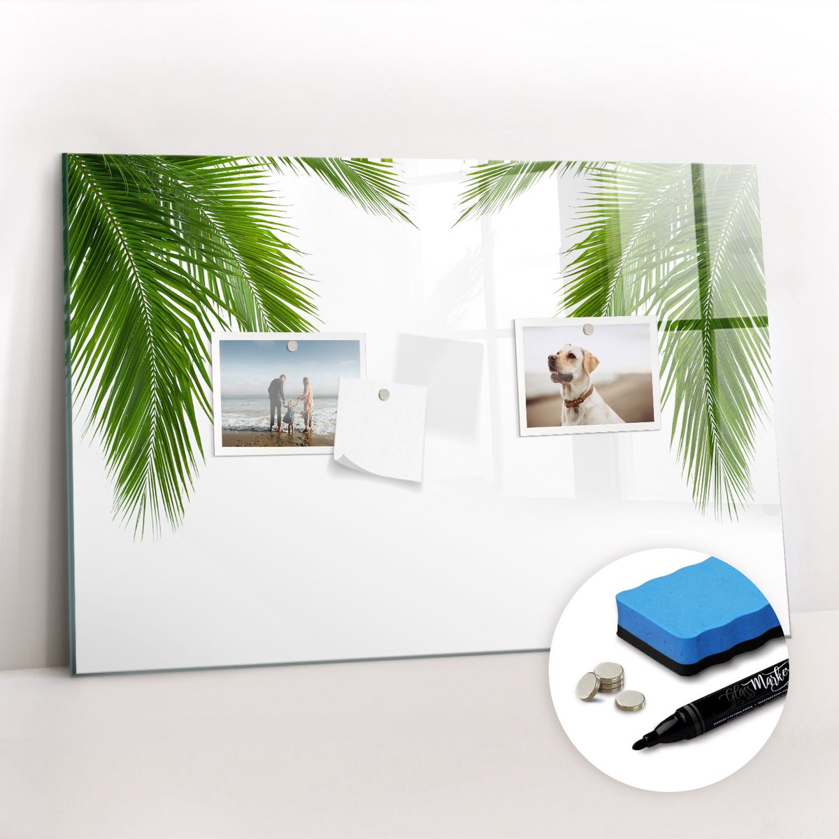 Tulup Whitebord - Palmbladeren natuur - 60 x 40 cm - Groente Magnet Board - Gratis 5 Sterke Magneten + Whiteboard Marker & Wisser - Organizer Muur - Magnet Board - Organiseer Je Bureau