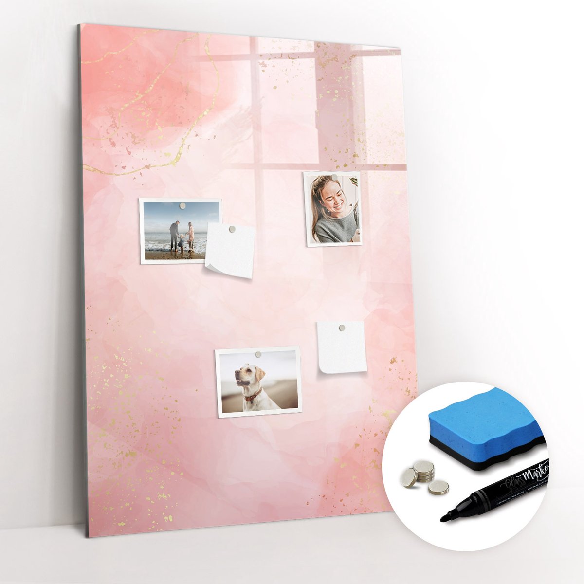 Tulup Whitebord - Roze marmer - 70 x 100 cm - Roze Magnetic Board - Gratis 5 Sterke Magneten + Whiteboard Marker & Wisser - Organizer Muur - Magnetisch Wandbord - Planning Muur
