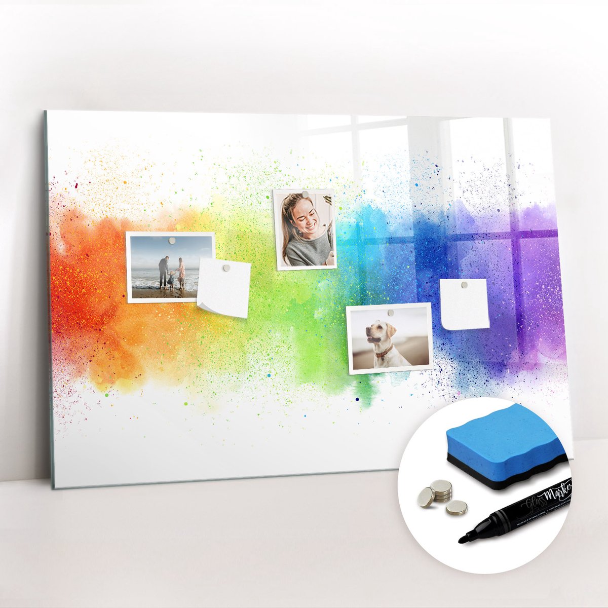 Tulup Whitebord - Abstracte regenboog - 90 x 60 cm - Veelkleurig Magneetbord Rechthoekig - Gratis 5 Sterke Magneten + Whiteboard Marker & Wisser - Industrieel Wandbord - Magnet Board - Ideeënbord Thuiswerkplek