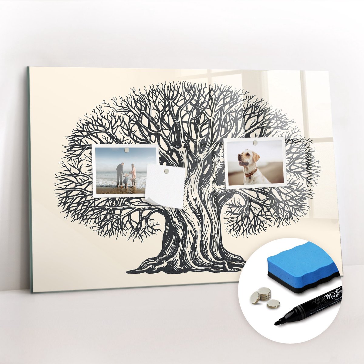Tulup Whitebord - Grote boom natuur - 60 x 40 cm - Grijs Magneetborden voor vakantiemagneten - Gratis 5 Sterke Magneten + Whiteboard Marker & Wisser - Wanddecoratie Kantoor - Magnetisch Wandbord - Ideeënbord Thuiswerkplek