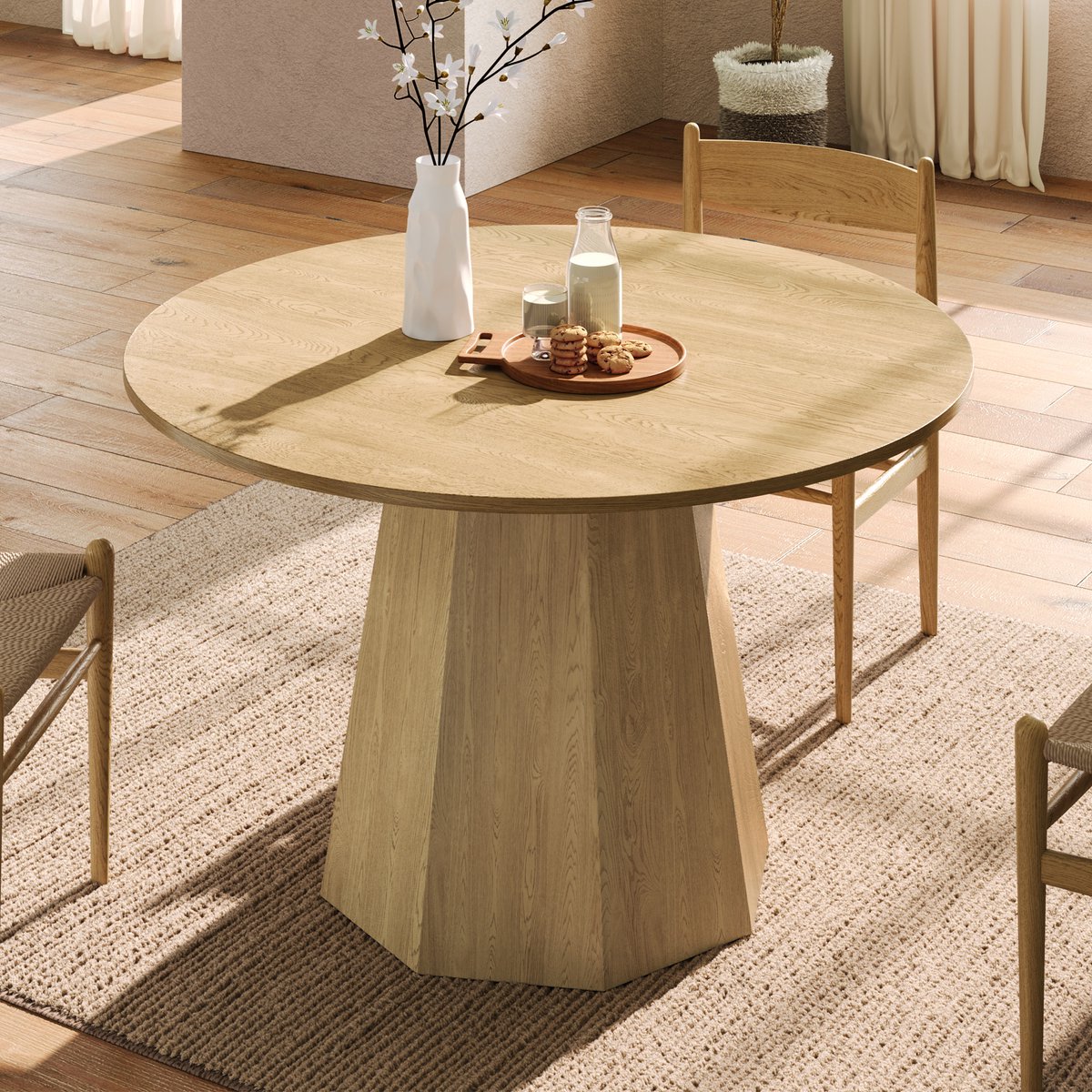 KOMHTOM - Ronde Eettafel - Klassiek Scandinavisch-minimalistisch Ontwerp - 120 x 120 cm - Eikenkleur - Geschikt voor 4-6 Personen