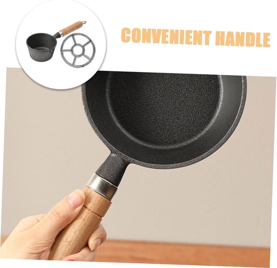 Gietijzeren Steelpan - Mini Koekenpan Omeletpan - Koken voor één persoon - Ergonomisch houten handvat — afbeelding 5