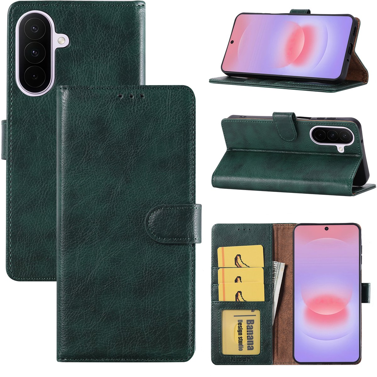 Hoesje geschikt voor Samsung Galaxy A27 Hoesje Groen Bookcase – Ntech Wallet Case met Pasjeshouder & Magneetsluiting Beschermhoes – Schokbestermende Flip Cover