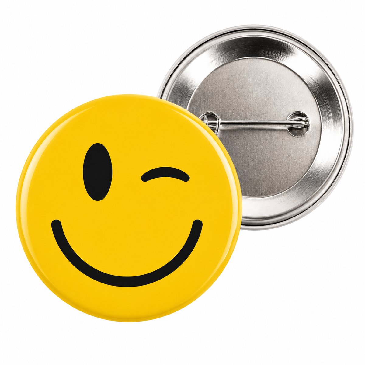 Smiley button - Knipoog button - 56mm button met speld - Emoticon button