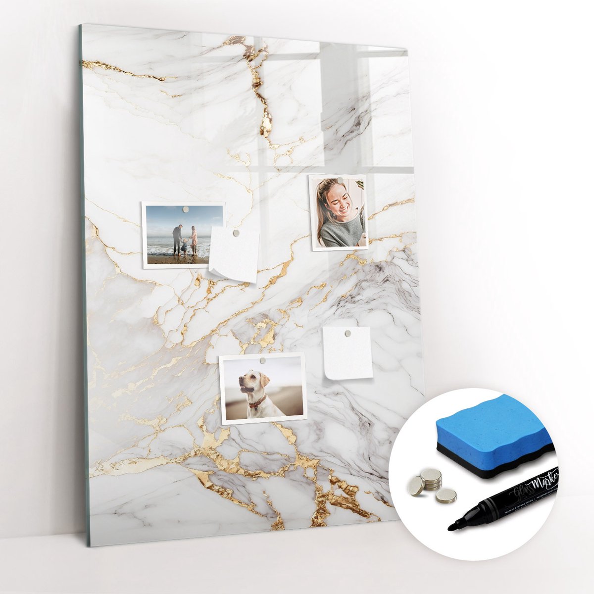 Tulup Whitebord - Decoratief siermarmer - 70 x 100 cm - Wit Foto Magneetbord - Gratis 5 Sterke Magneten + Whiteboard Marker & Wisser - Interieur Accessoires Kantoor - Memobord Keuken - Productiviteit Tools