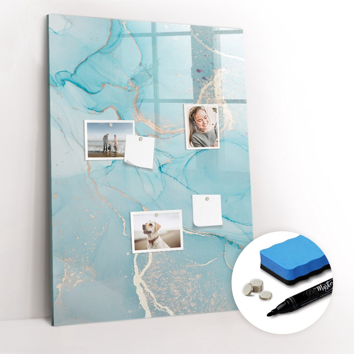 Tulup Whitebord - Decoratief marmer - 70 x 100 cm - Turkoois Magnetic Board - Gratis 5 Sterke Magneten + Whiteboard Marker & Wisser - Moderne Wanddecoratie - Magneetbord Keuken - Notitiebord Werkplek
