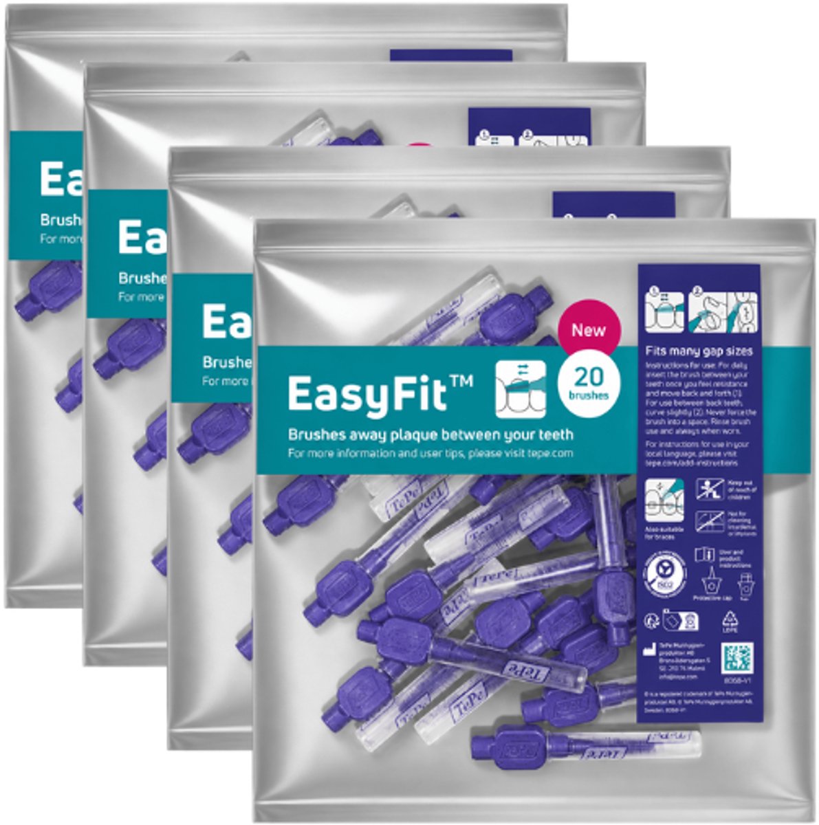 TePe EasyFit Interdentale Ragers Maat M/L Paars - 4 x 20 stuks