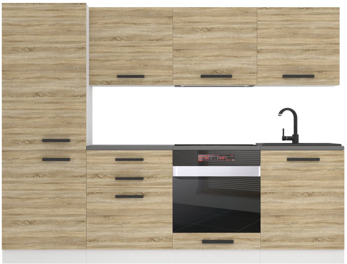 BELINI Keukenblok SANDY - Keukenmeubel Set 240 cm Sonoma Eiken met Werkbladen - Boven- en Onderkasten