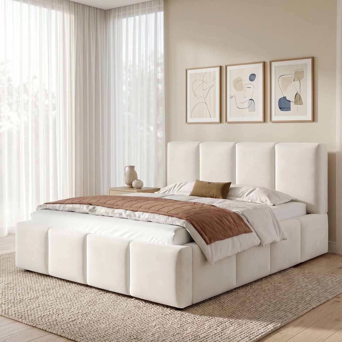 Beige Polsterbed Doppelbett met Lattenrost - Luxueus Comfort en Eenvoudige Stijl - 180 x 200 cm