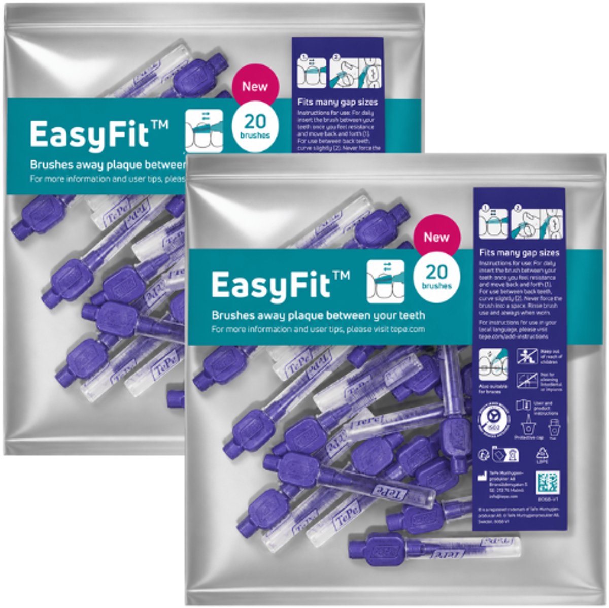 TePe EasyFit Interdentale Ragers Maat M/L Paars - 2 x 20 stuks