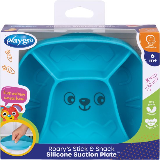 Playgro Stick & Snack Siliconen Zuignapbord - Blauw - 3 Vakken - BPA-vrij - Vaatwasser-, Magnetron- & Vriezerbestendig — afbeelding 2