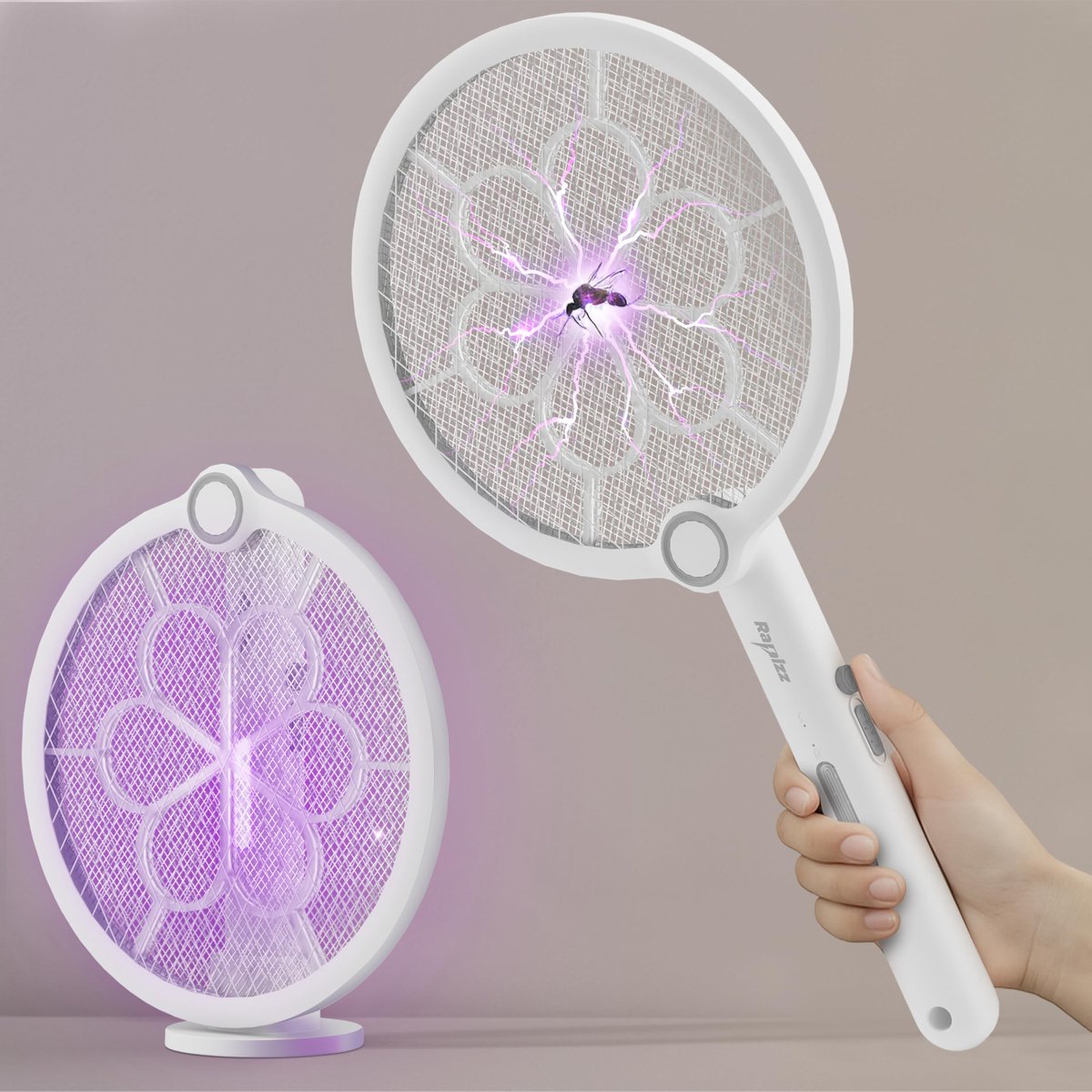 SnelShoppen - 2 stuks oplaadbaar elektrische muggenracket met 3-in-1 functie, muggenmepper en muggenvanger voor tuin, camping en binnengebruik
