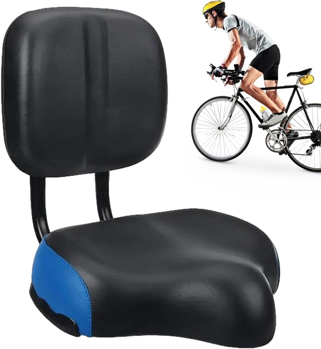 Fietsstoel met rugleuning - Fietszadel Breed - Comfortabel fietsen - Verstelbare rugleuning - 395 x 315 cm - Blauw