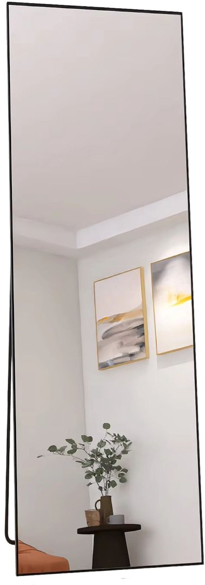 Staande Spiegel 165 x 60 Cm - Volledige Lengte HD Spiegel met Ophanghaken - Zwart Metalen Frame - voor Slaapkamer en Woonkamer