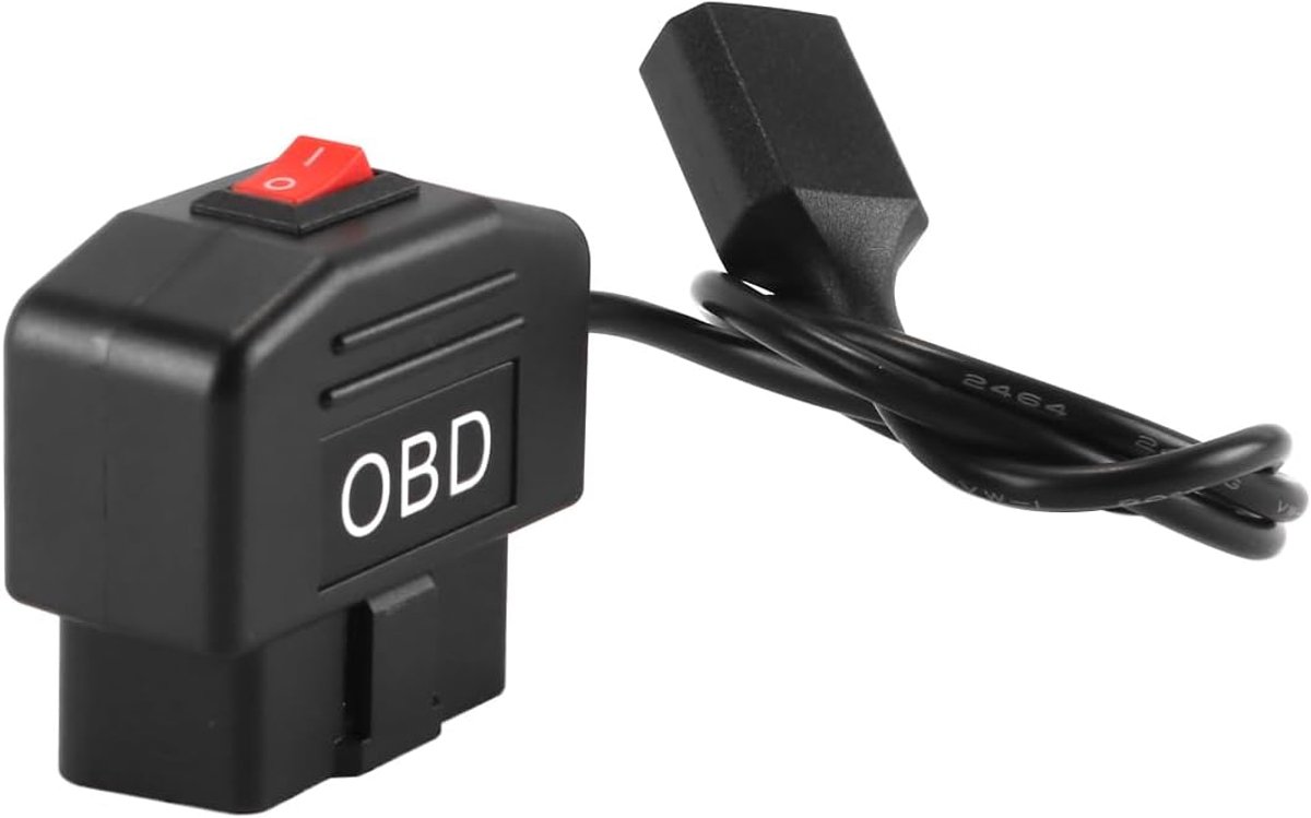 SnelShoppen - 24 Uur 5V 3A USB Autolader OBD Hardwire Kit met Schakelaar en 20cm Kabel voor Dashcam, DVR, Camcorder en Voertuigen