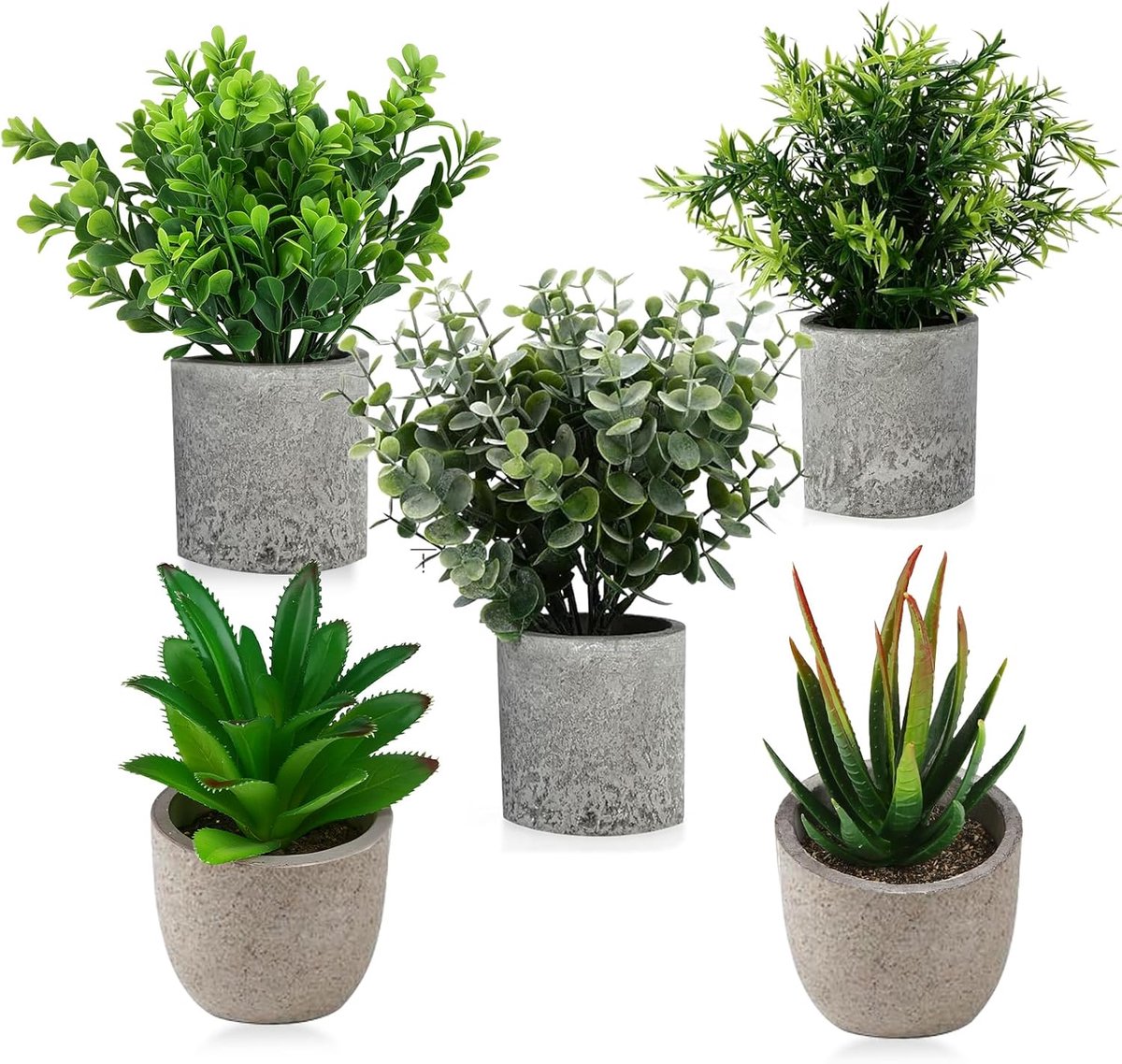 SnelShoppen - 5 Kunstplanten voor Binnen, Nepplanten voor Keuken en Woonkamer Decoratie, Mini Kunstplant voor Balkon en Badkamer, Milieu vriendelijk e