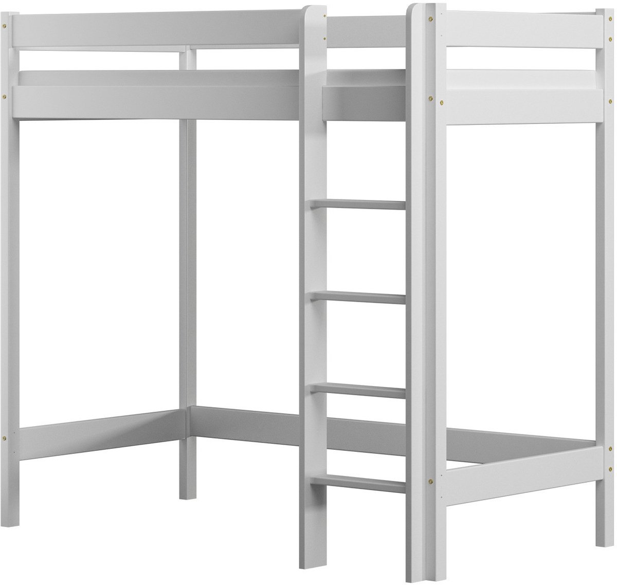 Need Sleep - Hoogslaper 80x180 - Loftbed 180 cm hoog - Met een rechte uitvalbeveiliging - Massief houten - Wit