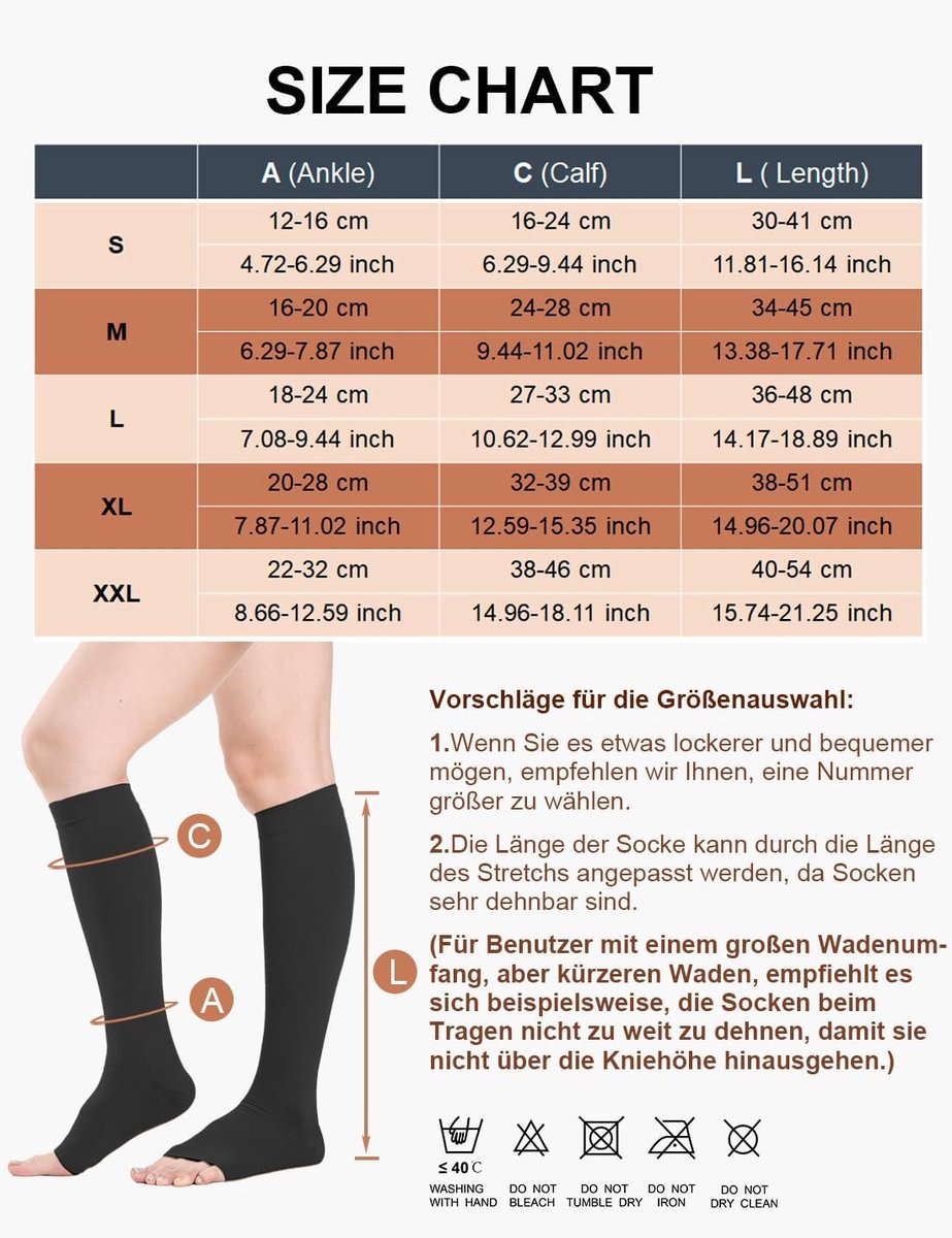 2 Paar Medische Compressiekousen Dames & Herren 20-30 mmHg, Klasse 2 | Open Teen | Gegradueerde Steun | Steunkousen tegen Oedeem, Trombose, Reizen | Zwangerschap