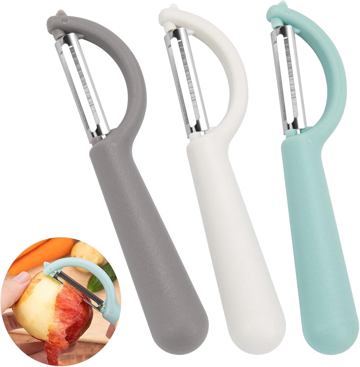 Schillers, 16,8 x 3 cm dunschiller, universele dunschiller voor groenten en fruit, roestvrij staal, aardappelschiller, aspergeschiller, komkommerschiller, grijs, beige en blauw