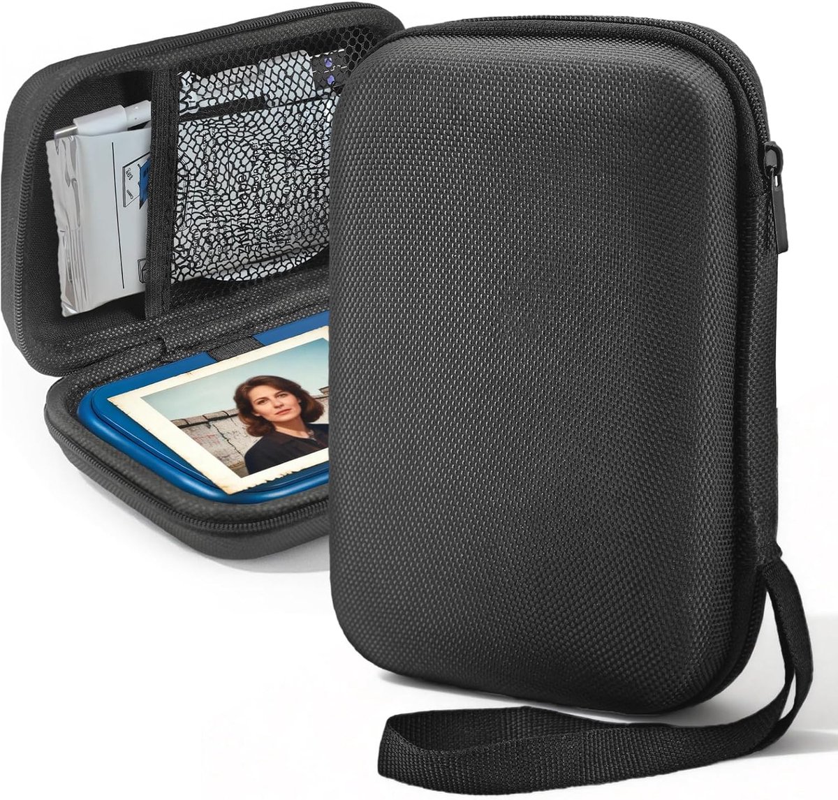 Tas voor Canon Zoemini 2 fotoprinter - hardcase klein voor Canon Zoemini 2/S2 fotopapier fotoprinter, harddiskhoes voor Toshiba Canvio WD Elements, mesh beschermhoes voor mini printer, zwart