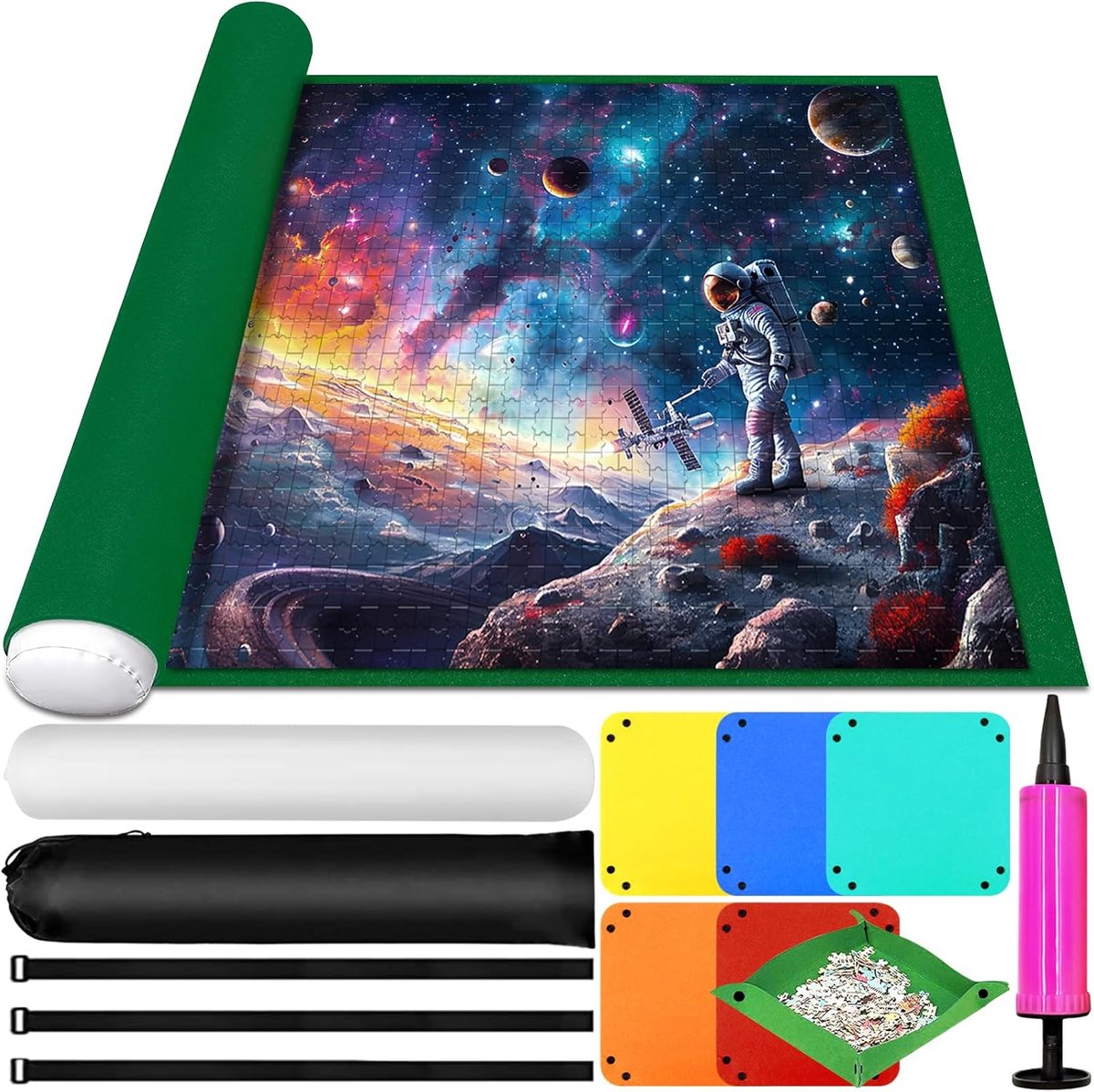SnelShoppen - Puzzelmat voor 1000, 1500, 2000 en 3000 Stukken, Inclusief Felt Pad, Opblaasbare Buizen, Handpomp, Opbergtas en Kleurige Trays, Perfect