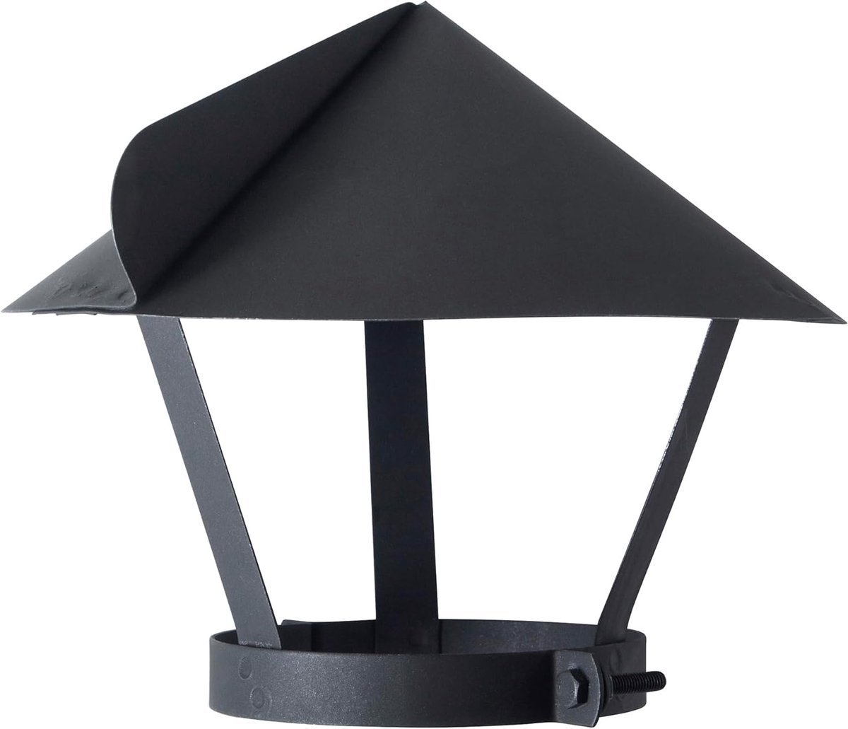 Schoorsteenregenhoes van verzinkt staal, kachelbuis/schoorsteenkap met snelmontage-klemsluiting, zwart, hittebestendig, 180 mm