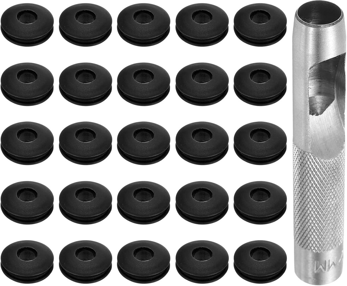 26 stuks gereedschapsset voor ogen, 12 mm, oogtang, kunststof ogen, ringen, ringen, roestvrij, voor vrachtwagens, afdekzeil, textiel, gordijnen, tenten, zonnezeil, bevestigingsclip, zwart