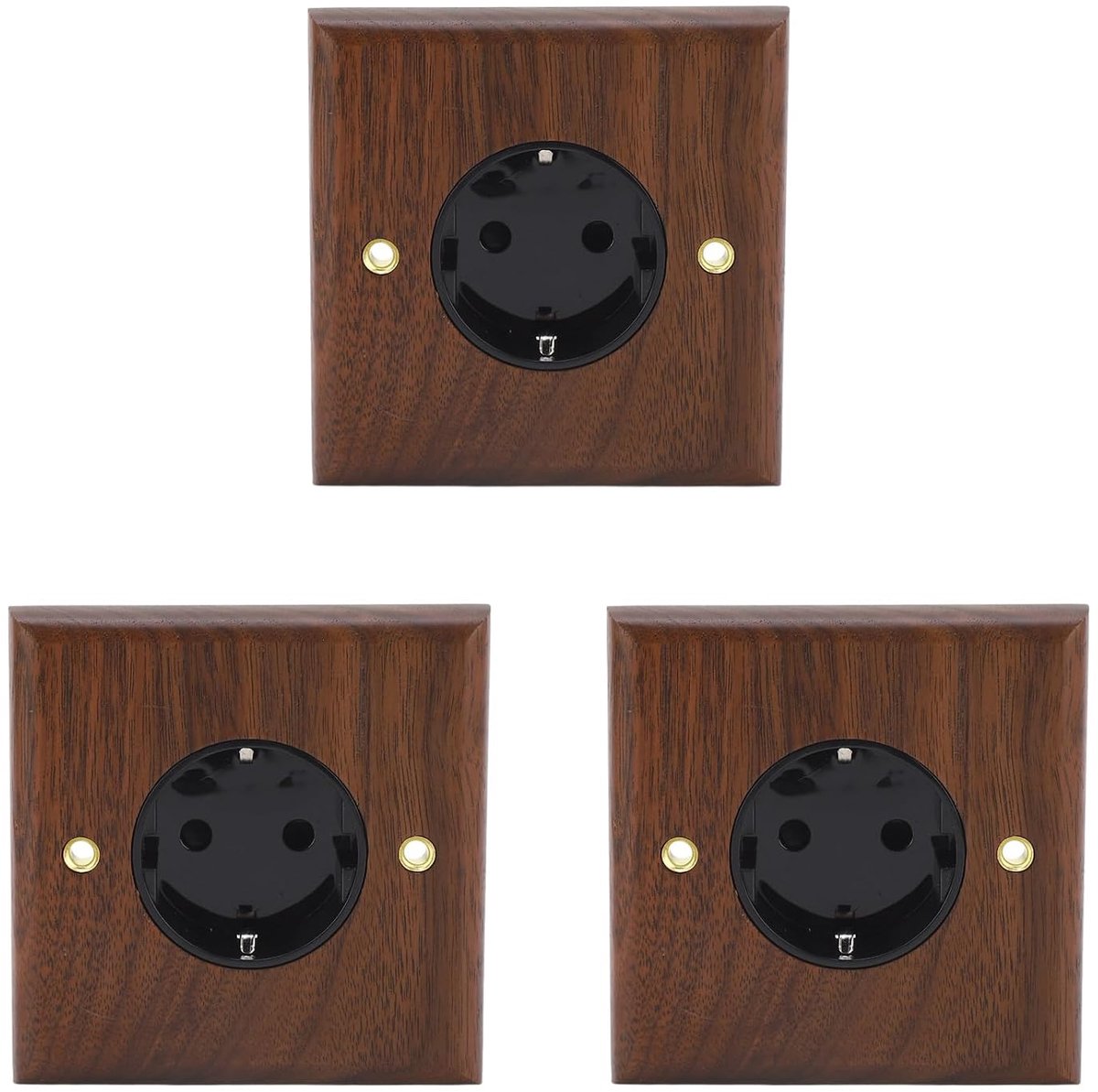 3 stuks, EU standaard wandcontactdoos, zwart, elektrische wandlichtschakelaar, bus, 16 A 250 V, retro stopcontact van zwart walnoothout, stopcontact voor elektronische apparaten