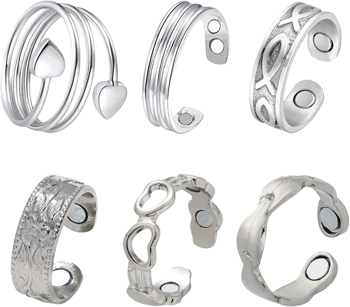 6 stuks magnetische ring voor dames, elegant verstelbare ultrasterke magneten verstelbare open ringen lichtgewicht comfort fit voor dagelijks gebruik