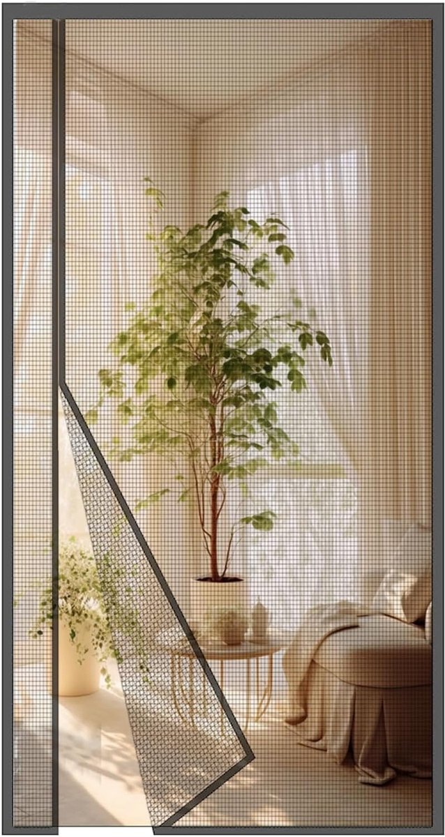 SnelShoppen - Magicdoor Magnetisch Vliegenraam 100 x 245 cm Grijs Vezelglas | Muggennet met Zijopening Fijn Gaas en Krachtige Insectendeur voor Woonka