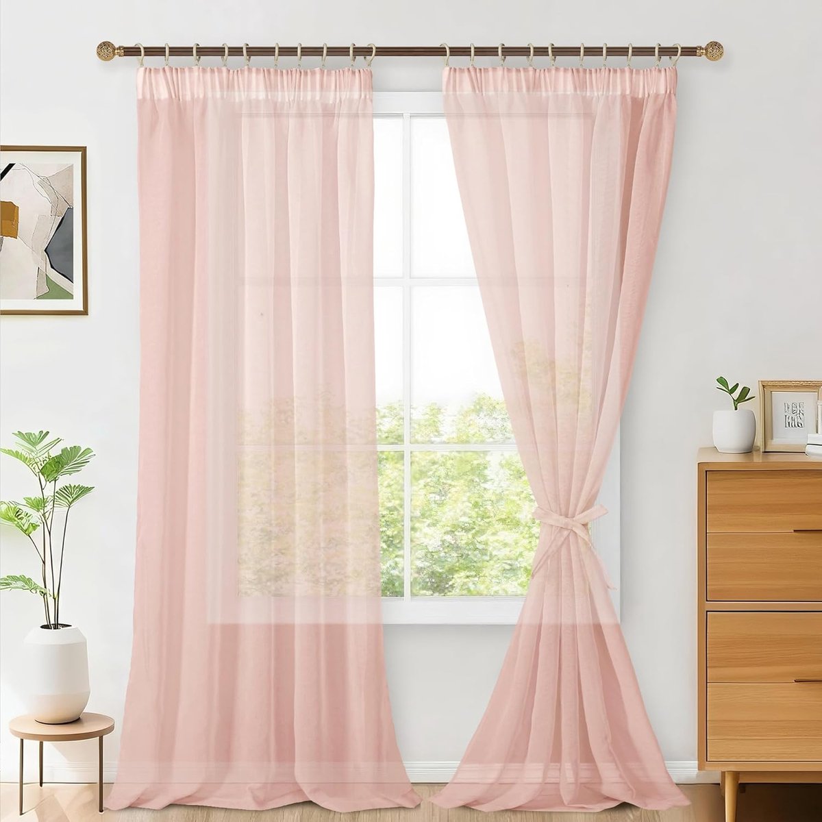2-delige set Sheer Voile gordijnen overgordijnen gordijn Woonkamer met rimpelband Curtains vitragegordijnen Overgordijn Transparant Doorzichtig Luchtig Decoratiegordijn voor Slaapkamer