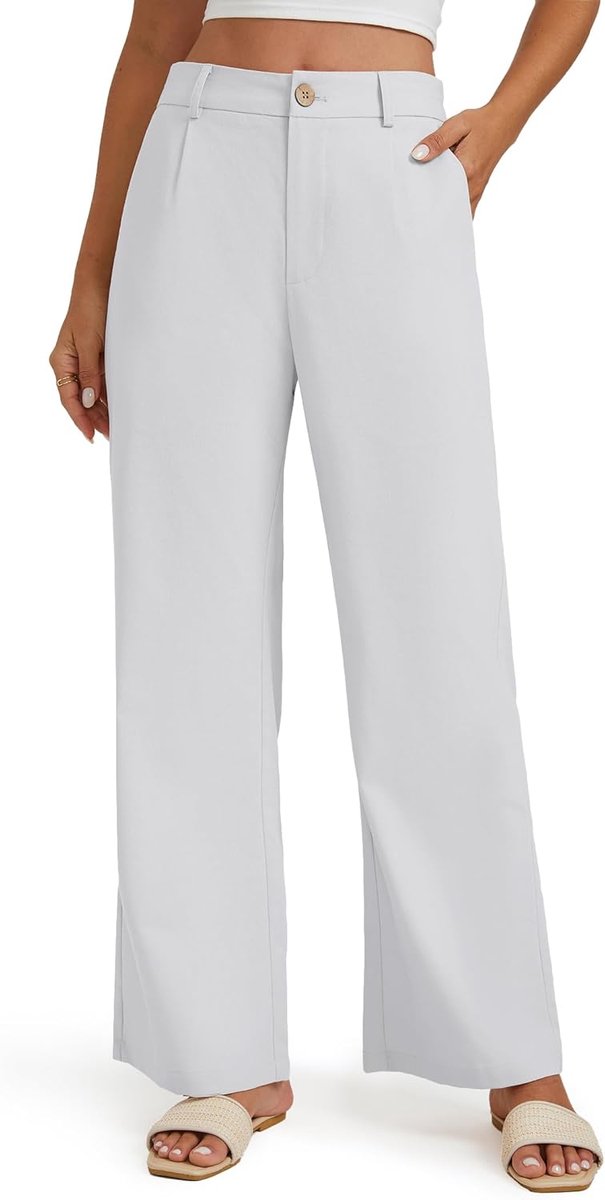 Linnen broek dames wijde pijpen kantoorbroek voor vrouwen hoge taille casual katoen dames zakelijke broek met zakken
