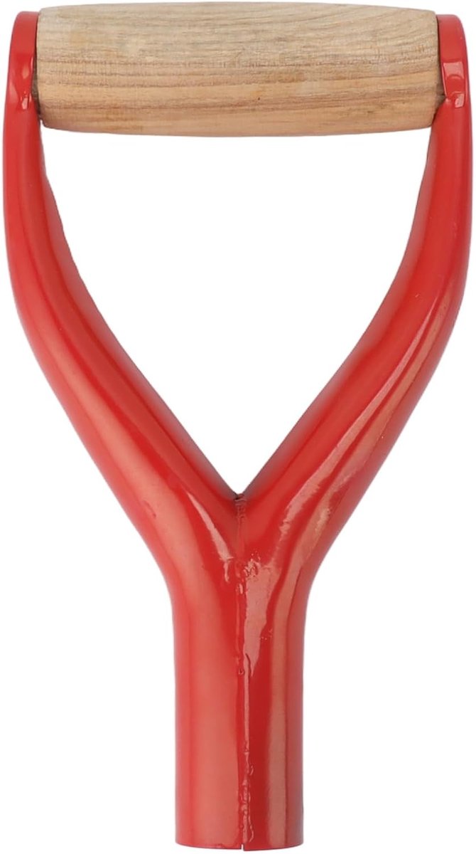 Schop handvat met houten handgreep, Y-vormige 31 cm binnendiameter ijzeren vervanging spade handvat handbescherming tuinaccessoire voor graven harken gereedschap (rood)