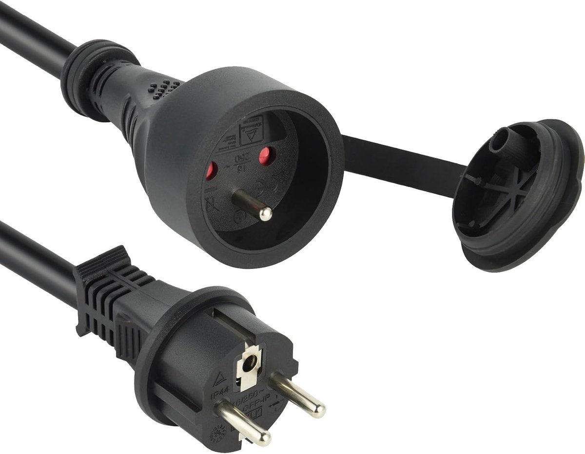Professionele verlengkabel, waterdicht, zwart, 10 m