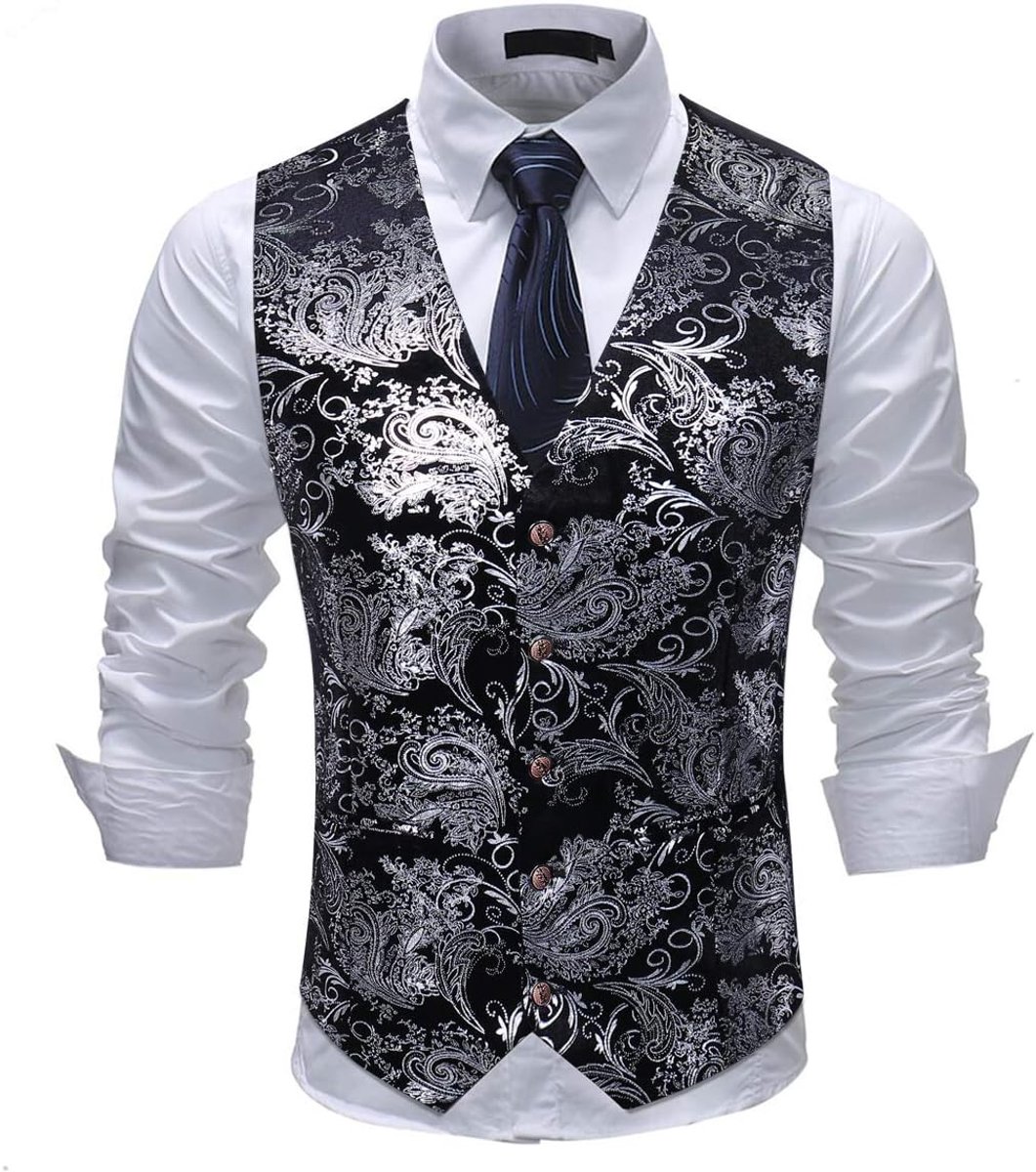 Paisley Jacquard Pak met Vest, Vest met enkele knopenrij, Jurk Vest Slim Fit, Button Down, Prom Formeel Pak, Vest, Vesten