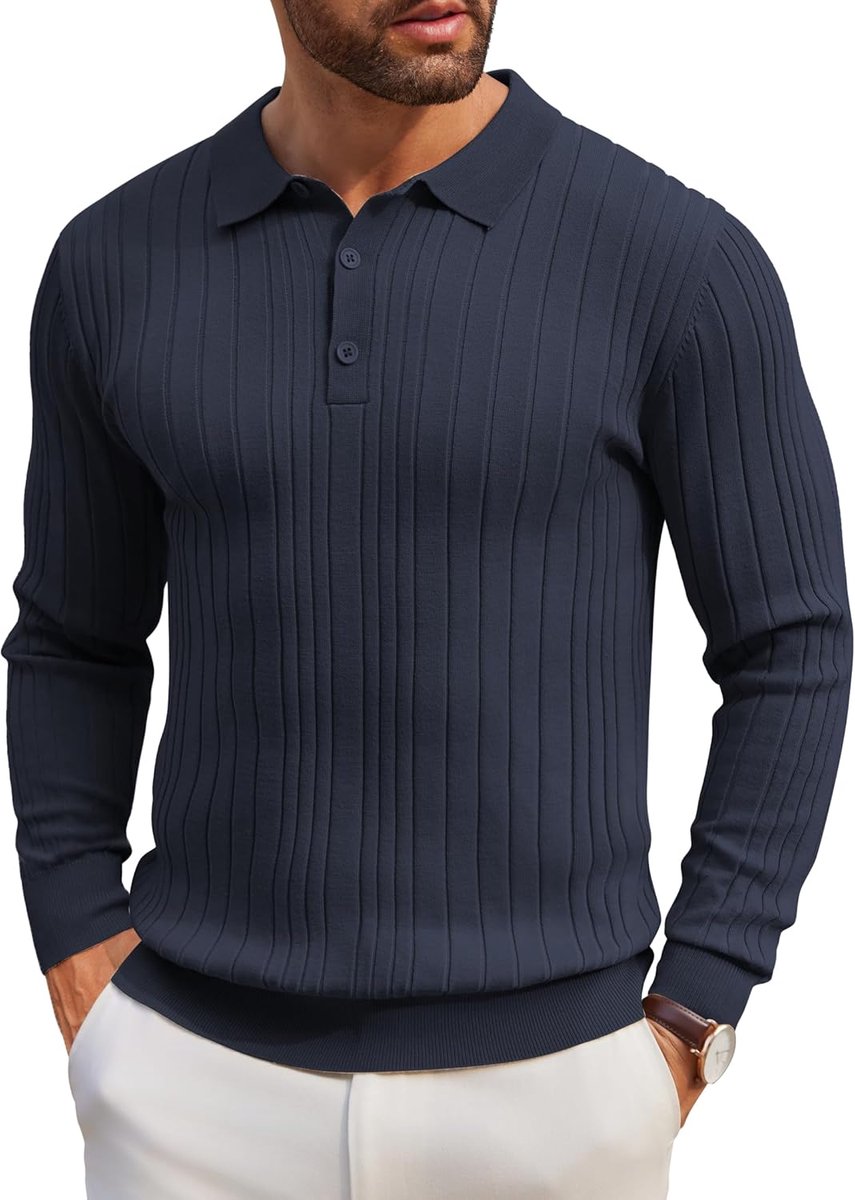 Poloshirt voor heren, lange mouwen, fijn gebreide trui met polokraag, basic effen gebreide trui