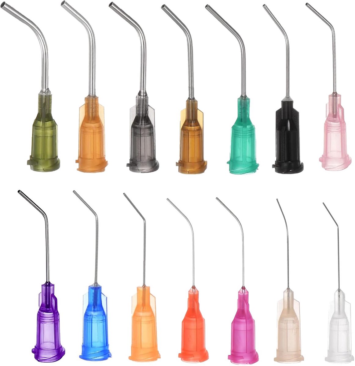 Doseernaalden met 14 maten, 45 graden gebogen, 2,5 cm uiteinde gebogen, luer elleboog, dispenser naald voor olie en lijm applicator