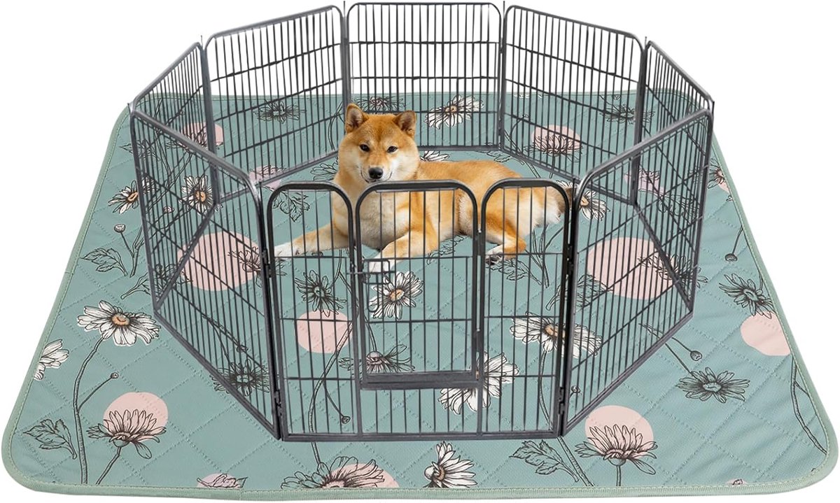 Honden urinepad wasbaar - 1 stuk groen met madeliefjes - waterdicht en antislip - ShopVlot