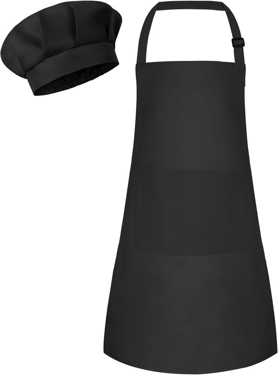 Kinderschort en chef-koksmuts set kinderschort verstelbaar met 2 zakken, kinderen chef schilderij voor koken bakken
