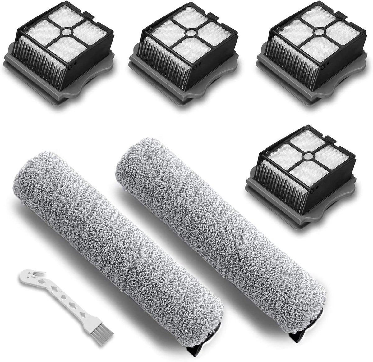 Parts for iFloor 3/Floor One S3 Wet Dry Vacuum Cleaner, 2 Pack Brush Rollers + 4 Pack Vacuum Filters